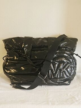 Michael Kors Rae Quilted Puffer Tote – Black Patent Large Work Travel Bag